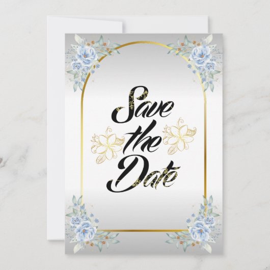 写真モダン日付の金ゴールドフローラを保存 招待状 (裏面)