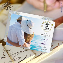 写真モダン日付の金ゴールドフローラを保存 招待状