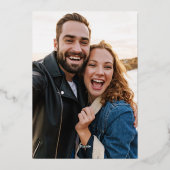 写真モダン日付を保存する濃い緑の実在金ゴールド 箔招待状 (裏面)