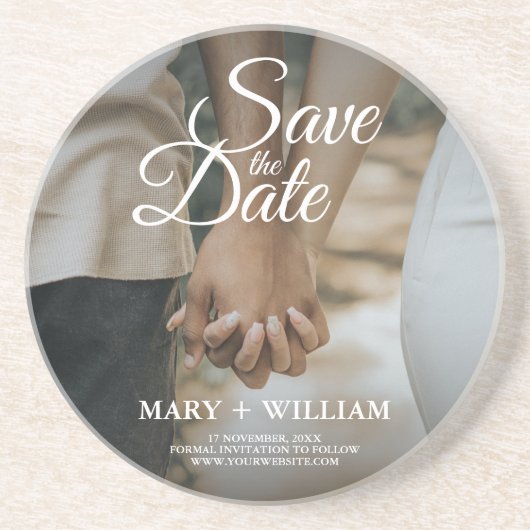 写真モダン日付を保存エレガントな結婚式 コースター (正面)