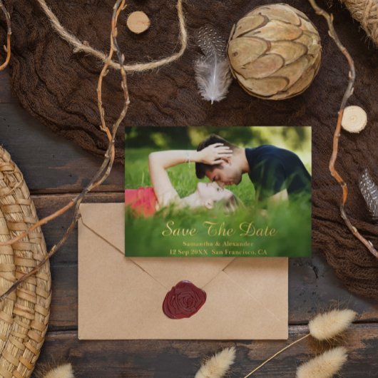 写真モダン日付カードの保存 箔招待状