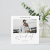 写真モダン日付結婚式招待状カードの保存 セーブザデート (スタンド正面)