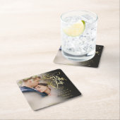 写真モダン日付金ゴールドスクリプトの保エレガント存 スクエアペーパーコースター (インサイチュ)