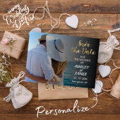 写真モダン日付金ゴールドスクリプトの保存 招待状