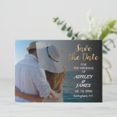 写真モダン日付金ゴールドスクリプトの保存 招待状 (スタンド正面)