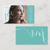写真モダン曲率パステルブルースクリプトモノグラム 名刺 (正面/裏面)