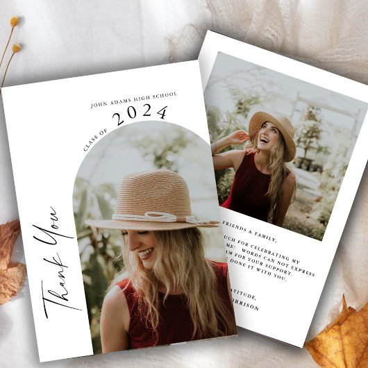 写真モダン書ミニマル2部卒業 サンキューカード