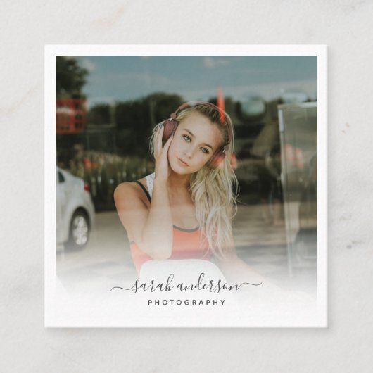 写真モダン書道スクリプトトレンディーシック スクエア名刺 (正面)