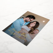 写真モダン書道結婚式の日付の保存 箔招待状 (回転した状態)