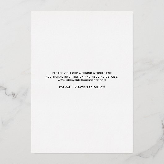 写真モダン書道結婚式の日付の保存 箔招待状 (裏面)