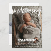 写真モダン歓迎の誕生のお知らせ 招待状 (正面/裏面)