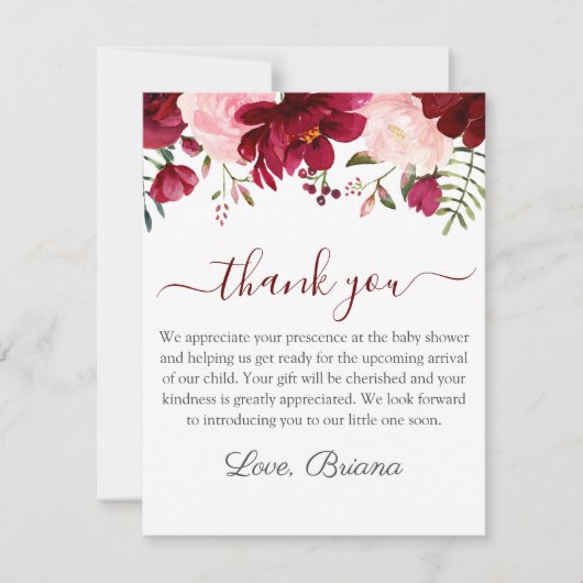 写真モダン水彩フローラガールベビーシャワー 招待状 (正面)