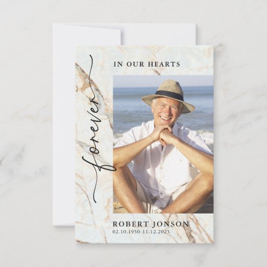 写真モダン永遠に私たちのハート葬儀 サンキューカード (正面)