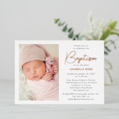 写真モダン洗礼バラ金ゴールド 箔招待状 (立ち正面)