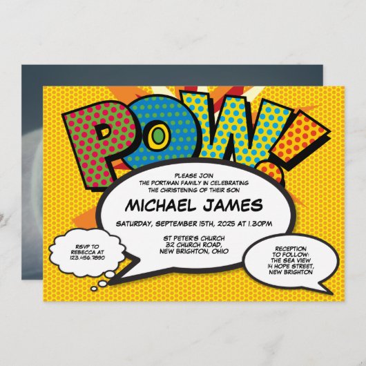 写真モダン洗礼《キリスト教》洗礼式や命名式おもしろい漫画本 招待状 (正面/裏面)