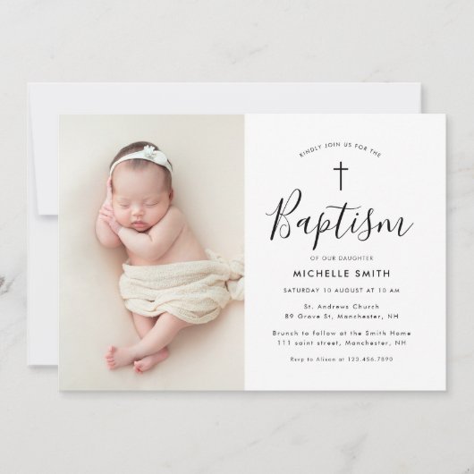 写真モダン洗礼 招待状 (正面)