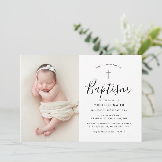 写真モダン洗礼 招待状 (スタンド正面)