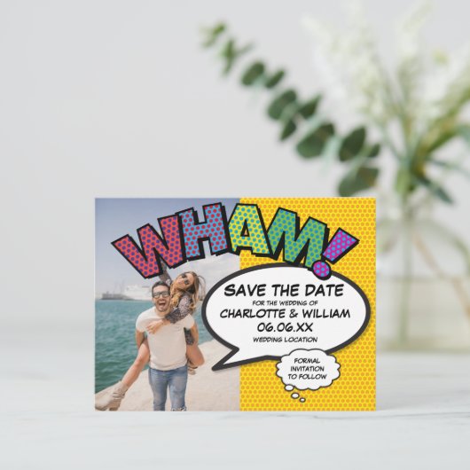 写真モダン漫画ブック日付の保存 案内ポストカード (スタンド正面)