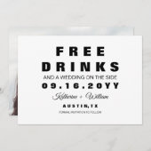 写真モダン無料ドリンク日付カードを保存 セーブザデート (正面/裏面)