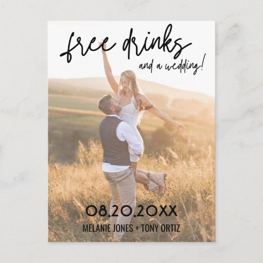 写真モダン無料ドリンク結婚式の日付を保存 案内ポストカード (正面)