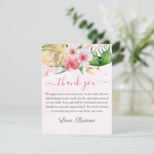 写真モダン熱帯フローラガールベビーシャワーカード 招待状 (スタンド正面)