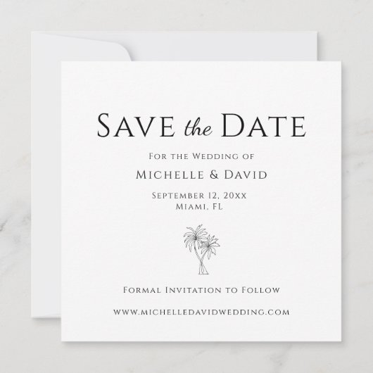 写真モダン熱帯ヤシの木の目的地 セーブザデート (裏面)