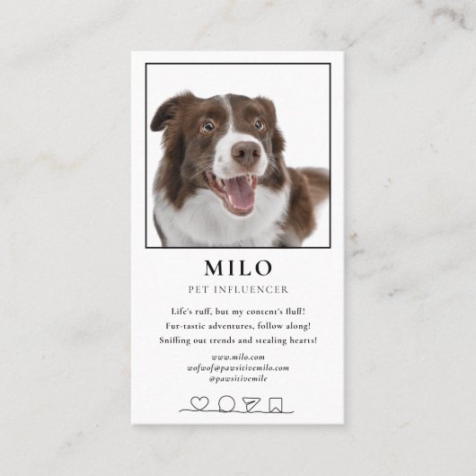 写真モダン犬PETソーシャルメディQRコード 名刺 (正面)