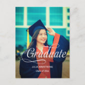 写真モダン独身のシンプルスクリプト卒業カード ポストカード (正面)