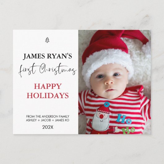 写真モダン独身の初めてのクリスマスはがき ポストカード (正面)
