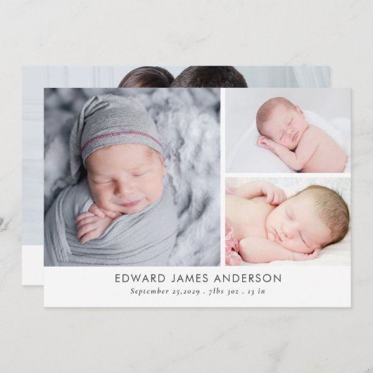 写真モダン生まれたばかりのコラージュ誕生 案内状 (正面/裏面)