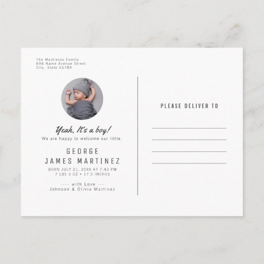 写真モダン生まれたばかりのベビーユニーク発表 ポストカード (裏面)