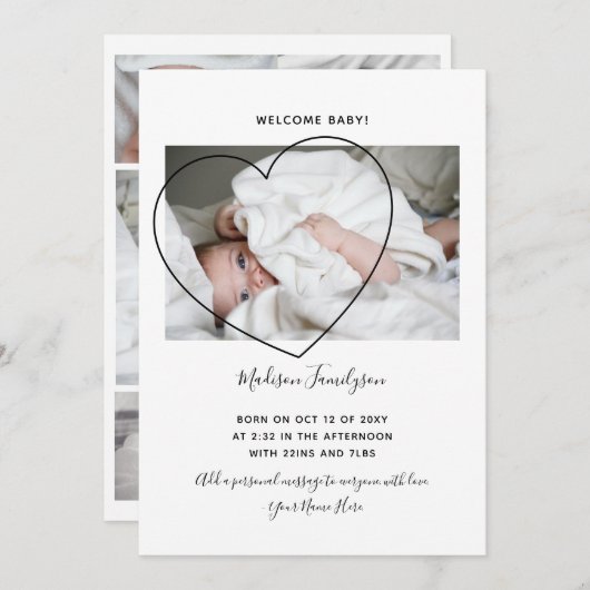 写真モダン生まれたばかりの生発表 案内状 (正面/裏面)