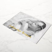 写真モダン生誕通知カードのスクリプト 箔招待状 (回転した状態)