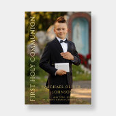 写真モダン男の子ファースト・ホリー・コミュニオン金ゴールド 箔招待状