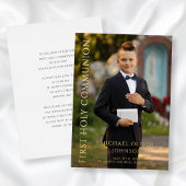 写真モダン男の子ファースト・ホリー・コミュニオン金ゴールド 箔招待状