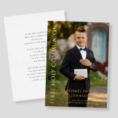 写真モダン男の子ファースト・ホリー・コミュニオン金ゴールド 箔招待状