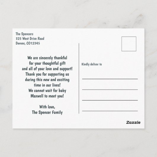 写真モダン男の赤ちゃんエレガントありがとうはがき ポストカード (裏面)