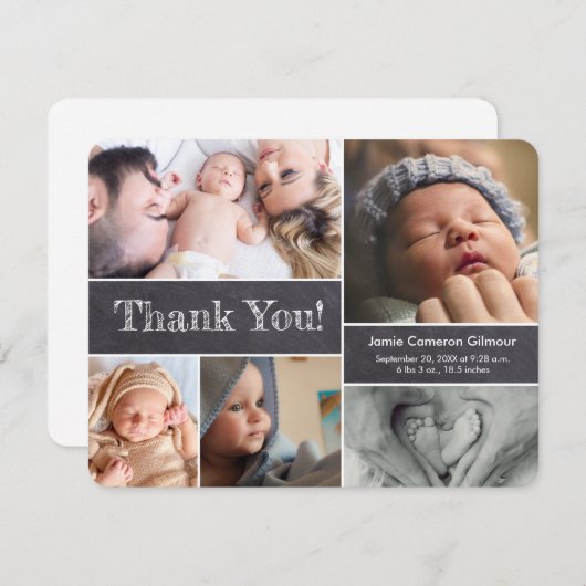 写真モダン男の赤ちゃんシャワーシャルボード サンキューカード (正面/裏面)