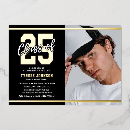 写真モダン男らし卒業会 箔招待状 (正面)