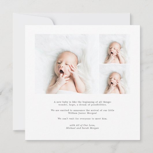 写真モダン男女兼用の誕生発表 案内状 (裏面)