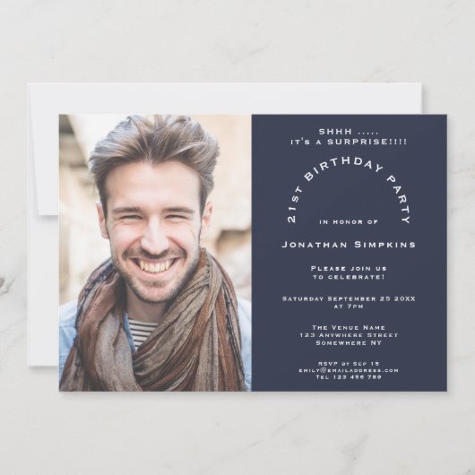 写真モダン男21stサプライズパーティー海軍 招待状 (正面)