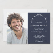 写真モダン男30歳の誕生日パーティー海軍 招待状 (正面)