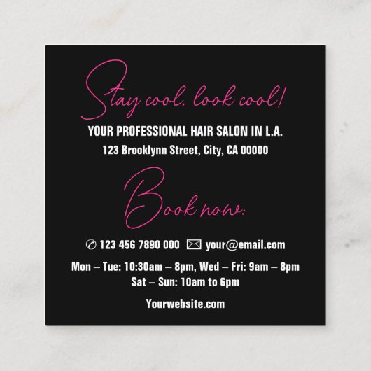 写真モダン画クール像テンプレートガーリーピンク スクエア名刺 (裏面)