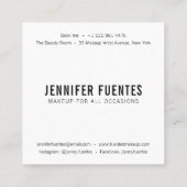 写真モダン白はっきりしたタイポグラフィメイクアップアーティスト スクエア名刺 (裏面)