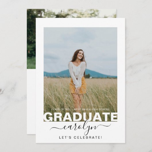 写真モダン白書卒業式パーティー 招待状 (正面/裏面)