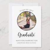 写真モダン白黒の写真卒業 招待状 (正面)