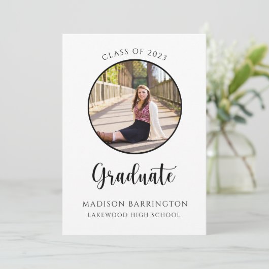 写真モダン白黒の写真卒業 招待状 (スタンド正面)