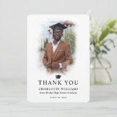 写真モダン白黒の卒業 サンキューカード (スタンド正面)