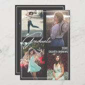 写真モダン白黒シンプル額卒業 招待状 (正面/裏面)