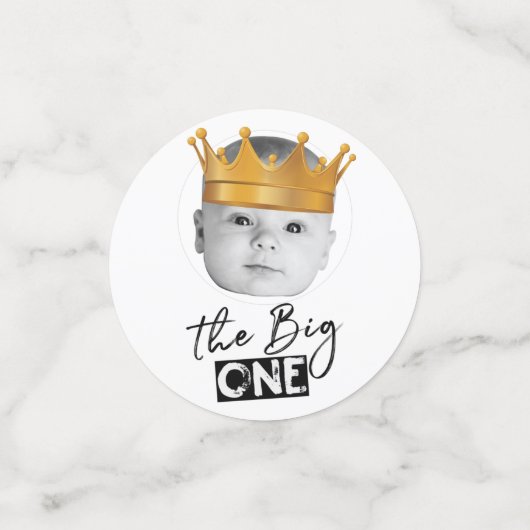 写真モダン白黒第1誕生日 コンフェッティ (スモール正面)